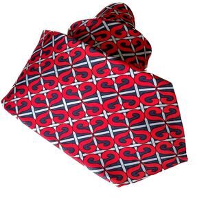 Barbara Blank vintage classic 100% silk tie necktie red navy blue 4" w